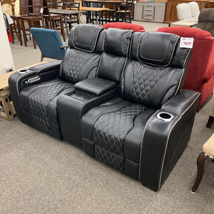 HOB 8449bk-2pwhm Black Lthr Loveseat