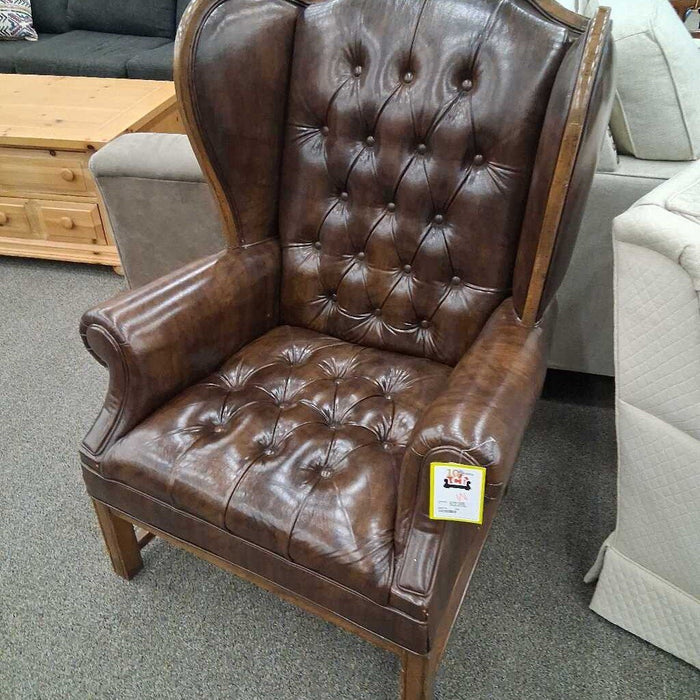 Brown Tufted Wingback Chair