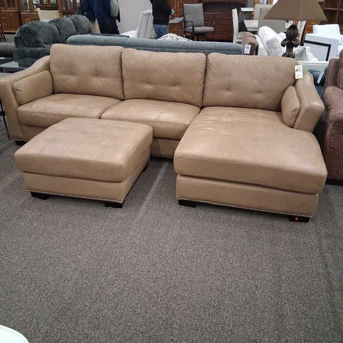 Light Brown Leather Chofa W/ Ottoman
