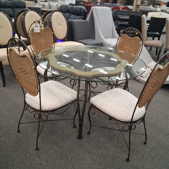 Woven Accent Glass Table w/ 4 Chairs