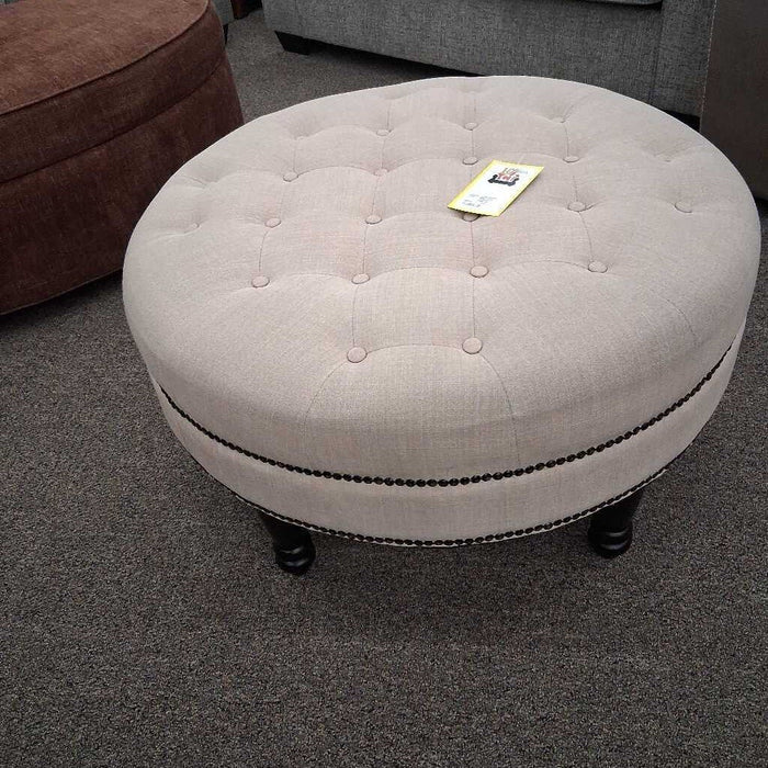 Beige Fabric Ottoman w/ Nailheads