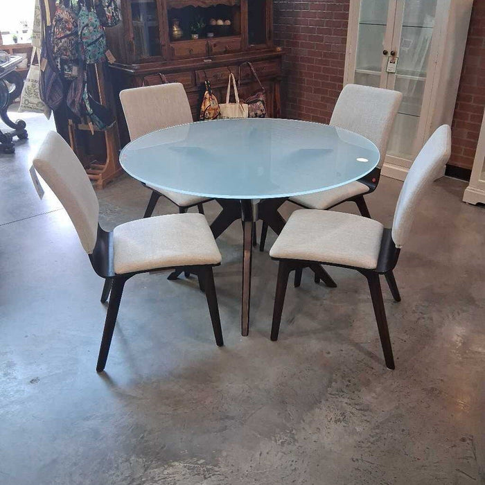 Canadel Round Glass Table w/ 4 Chairs