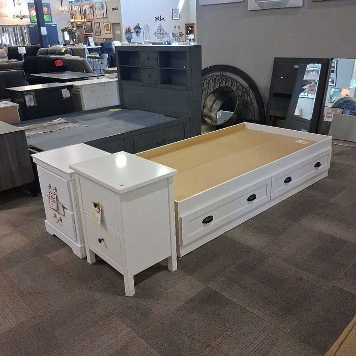 White Twin Captains Platform Bed