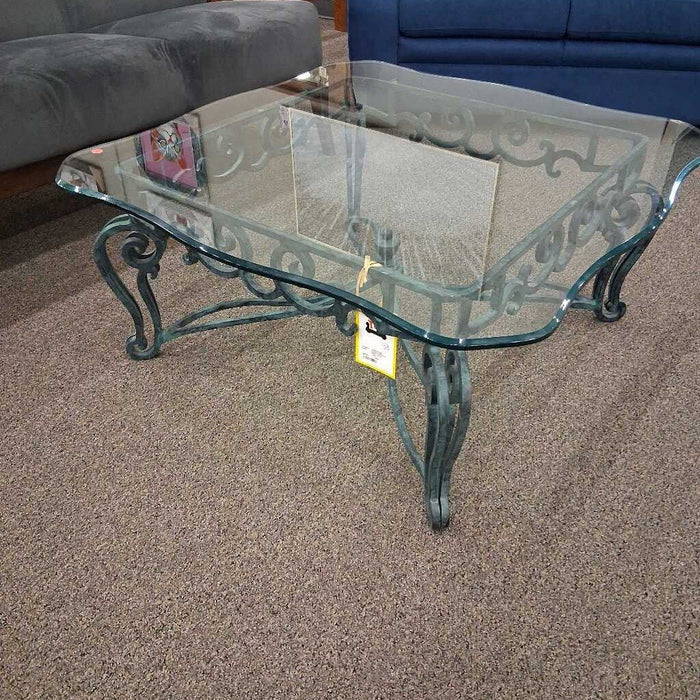 Turquoise Metal & Glass Coffee Table