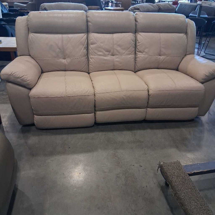 Beige Leather Pwr Sofa