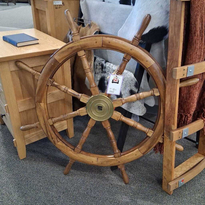 Vintage Teak Captains Boat Wheel