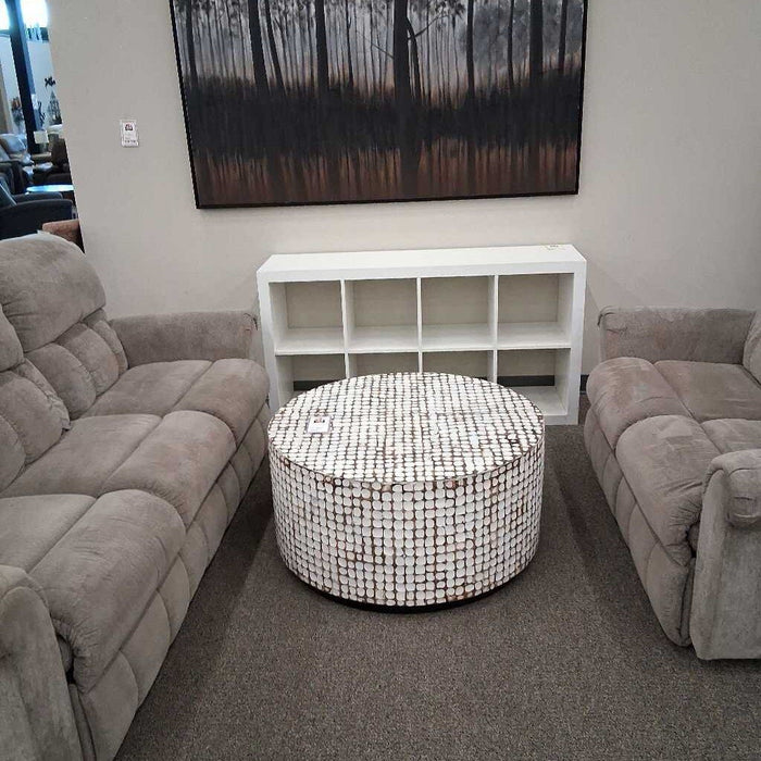 White & Gray Round Wood Coffee Table