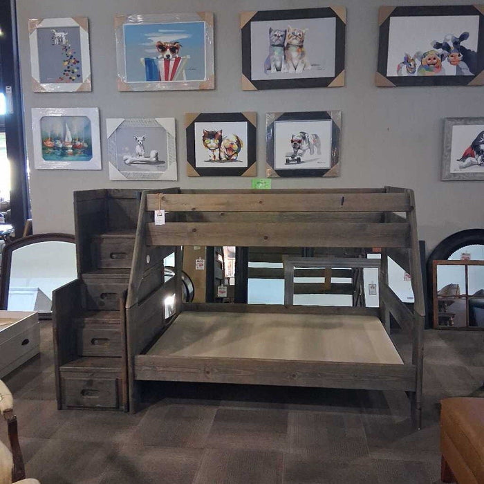 Gray Twin & Full Bunk Bed with Stairs