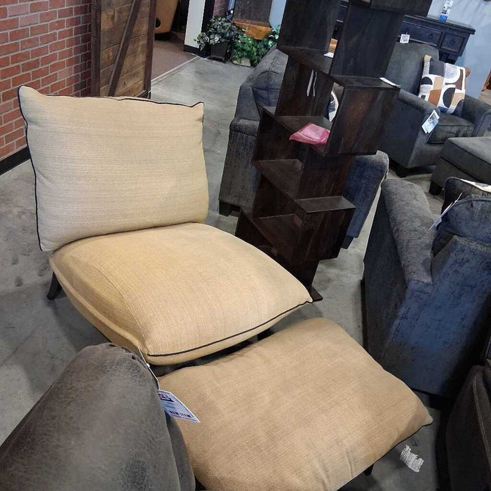 Black Chair & Ottoman W/ Burlap Cusions