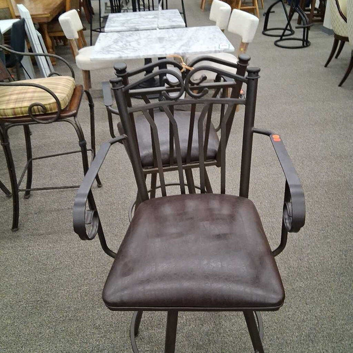 Pair (2) Dark Brown Leather Barstools