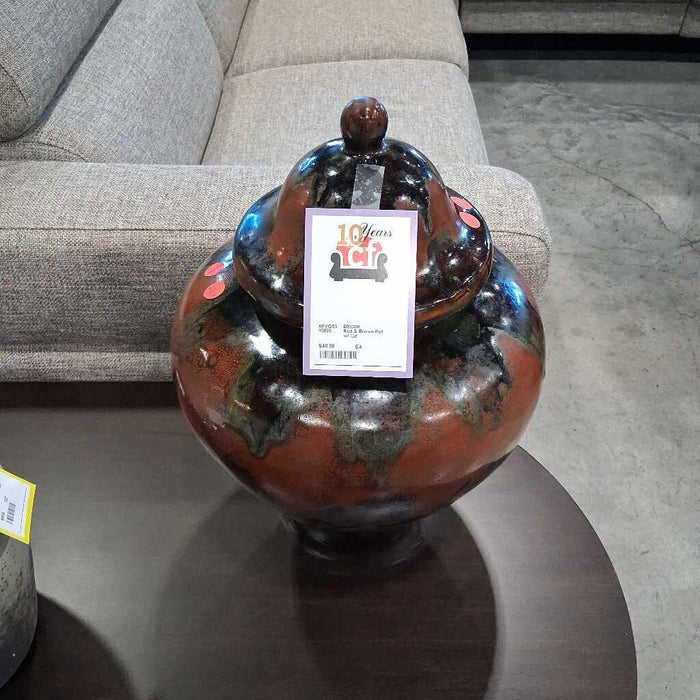 Red & Brown Pot w/ Lid