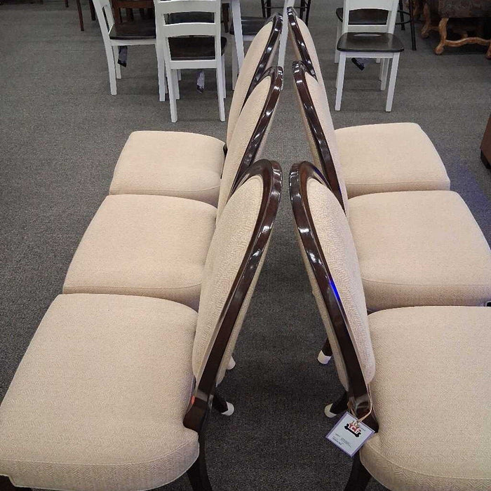 Set of 6 Beige & Wood Dining Chairs