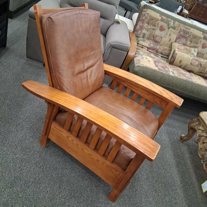 Mission Style Brown Leather Chair