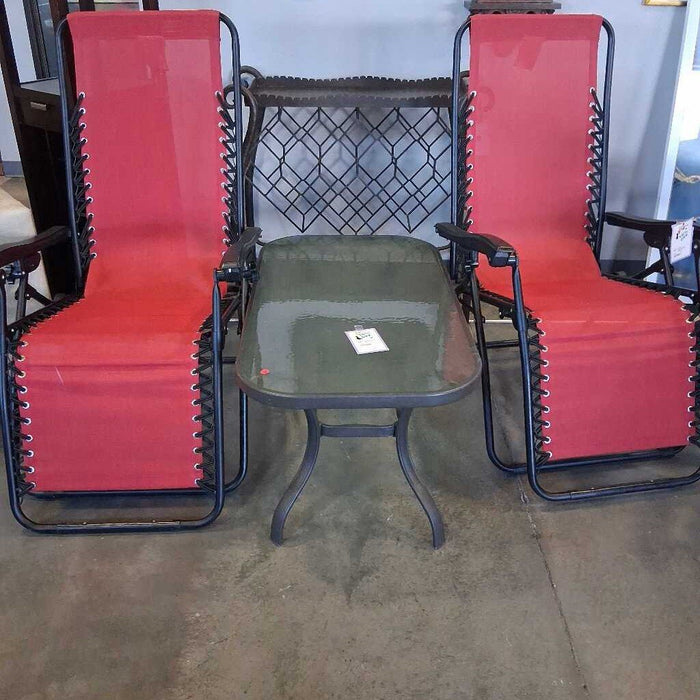 Pair of Red Zero Gravity Patio Loungers