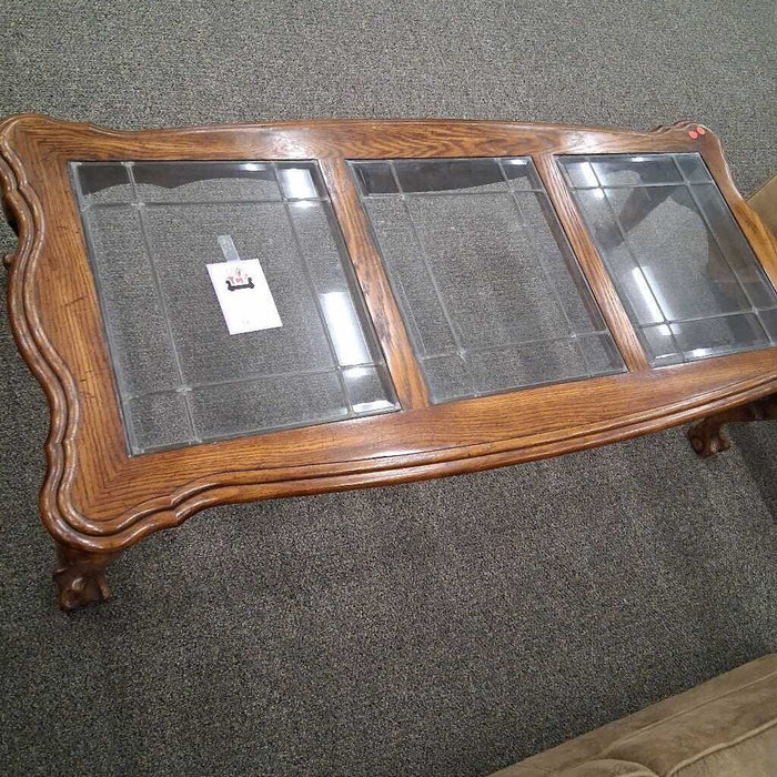 Vintage Oak & Glass Coffee Table