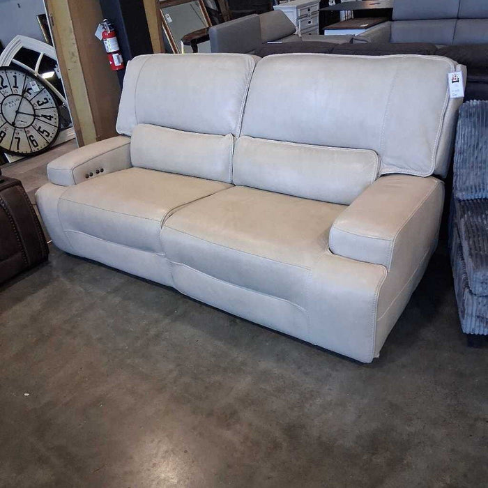 Cream Leather Power Rec Sofa