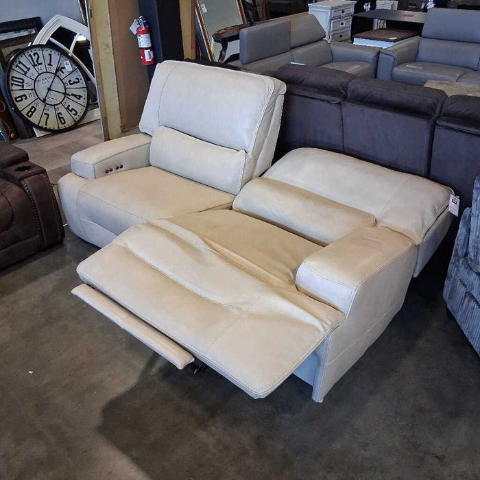 Cream Leather Power Rec Sofa