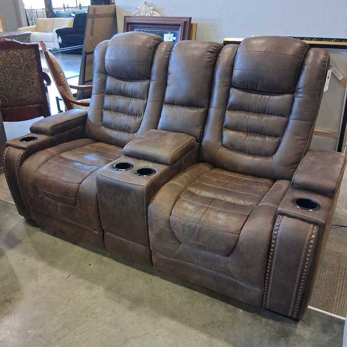 Brown Fabric Power Loveseat