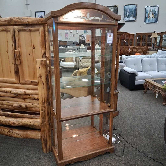 Oak Curio Cabinet w/ Stained Glass Top