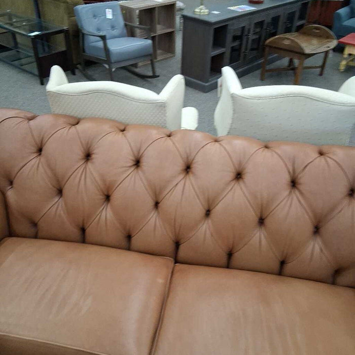 Ethan Allen Leather Tufyed Brwon Sofa