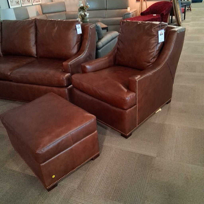 Hancock & Moore Brown Leather Chair & Otto