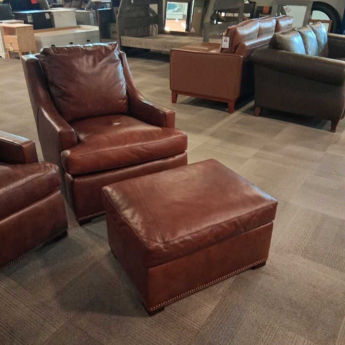 Hancock & Moore Brown Leather Chair & Otto