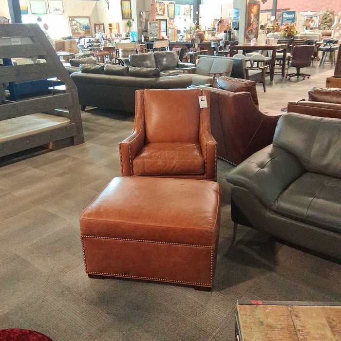 Hancock & Moore Tan Leather Chair & Otto