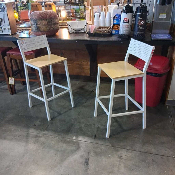 Pair of White and Wood Barstools