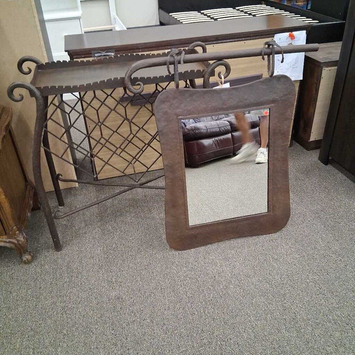 Metal Wine Rack w/ Hanging Mirror