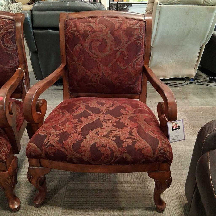 Wood & Red Fabric Arm Chair