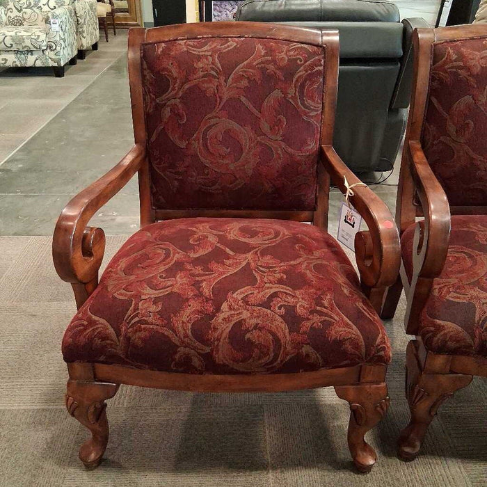 Wood & Red Fabric Arm Chair