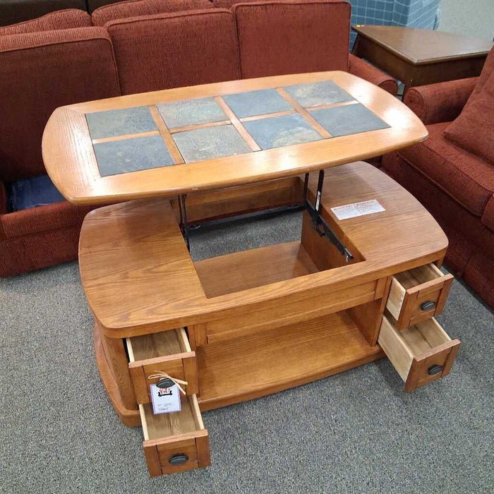 Oak Lift Top Coffee Table w/ 4 Dwrs