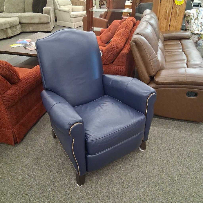 Ethan Allen Blue Leather Pushback Recliner
