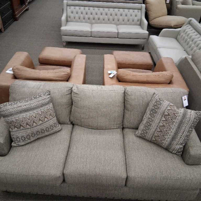 Taupe Uph. Sofa w/ Nailheads