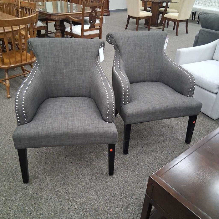 E&E Gray Nailhead Accent Chair