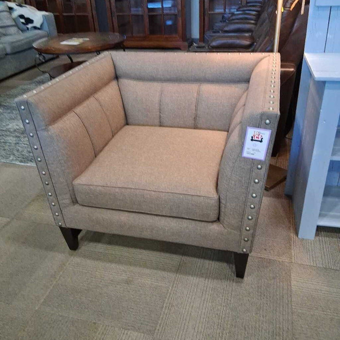 Taupe Uph. Club Chair w/ Nailheads