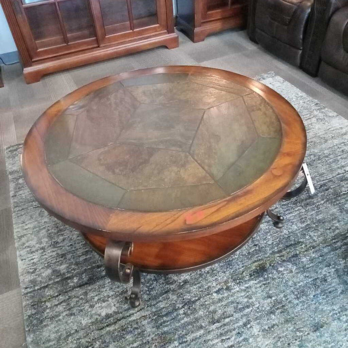 Round 2-tier Slate Accent Coffee Table