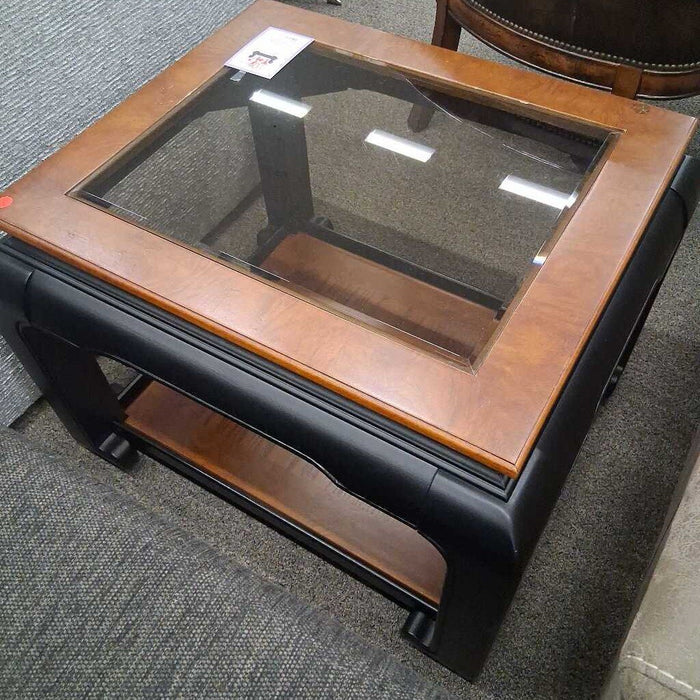 Glass Top Asian End Table w/ Shelf