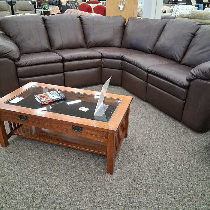 England 5pc. Brown Leather Pwr Sectional