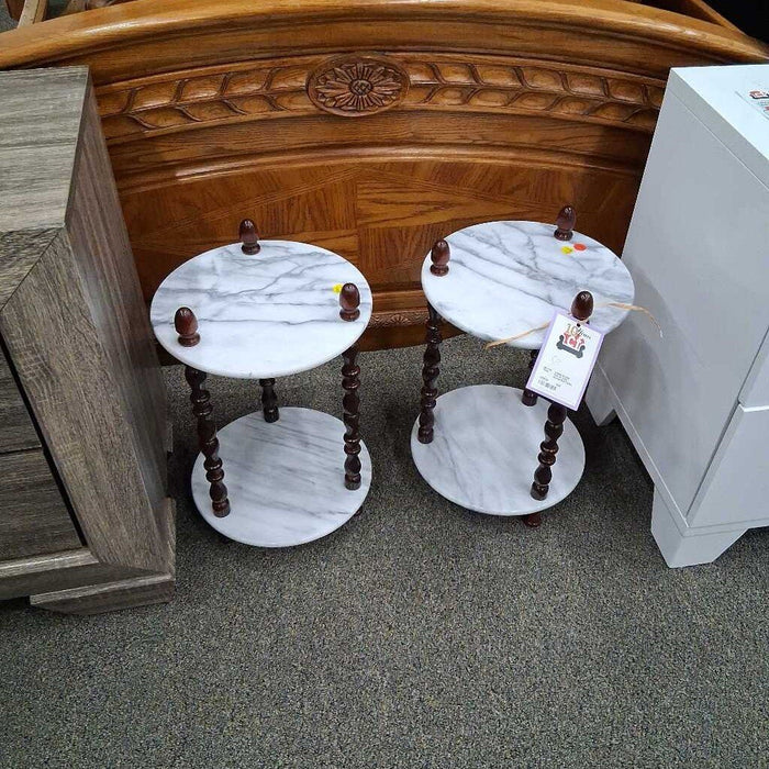 Pair of 2-tier Marble End Tables