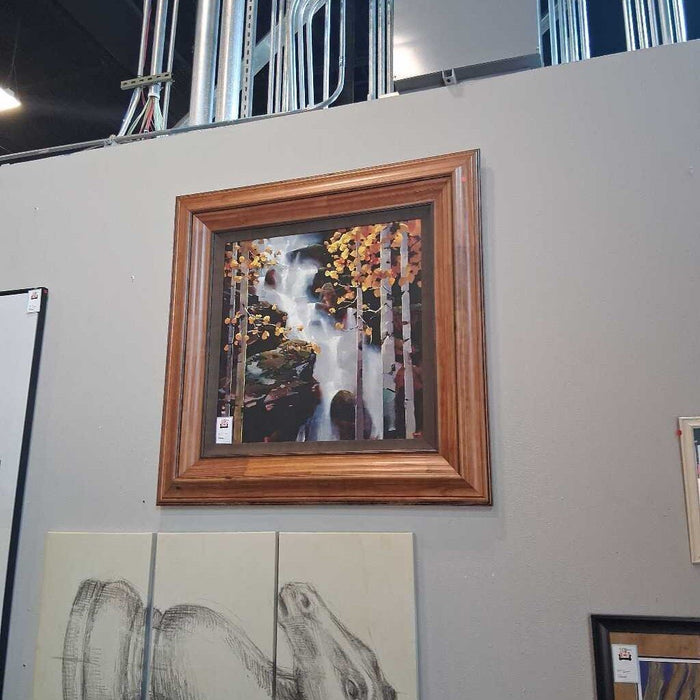Lrg wood frame floral picture