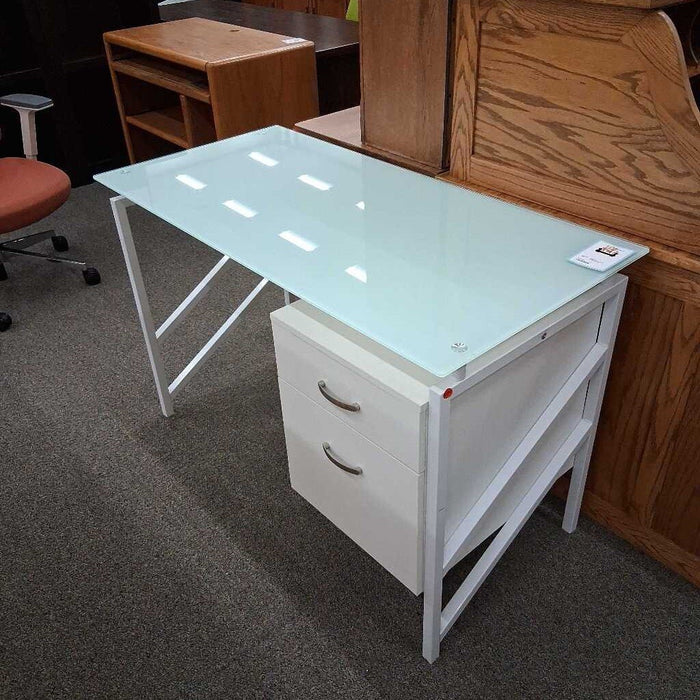 White Metal Desk w/ Glass Top