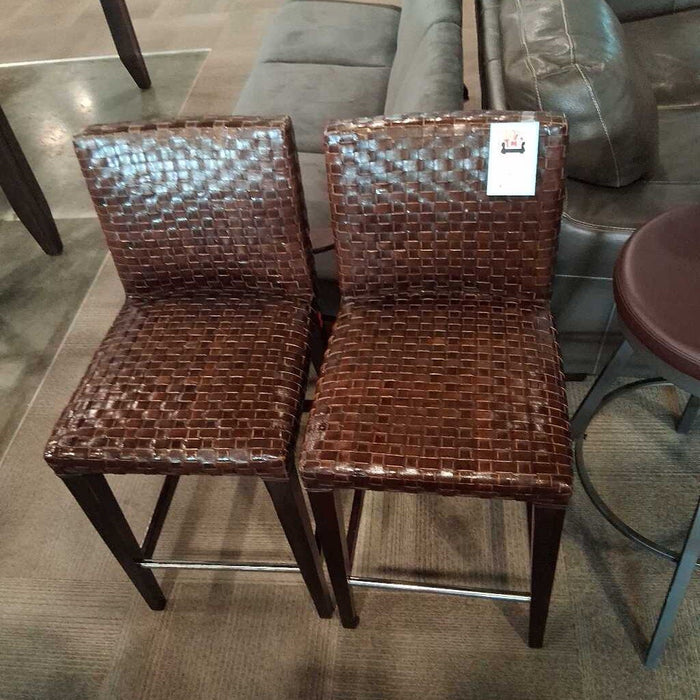 Pair of Italian Leather Strapped Barstools
