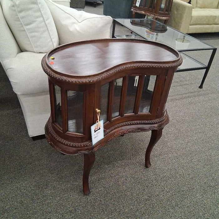 Vintage Kidney Table W/ Glass Front