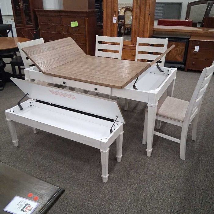Grey Dining Table W/ 4 Chairs & Bench