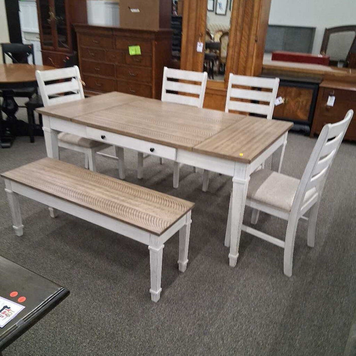 Grey Dining Table W/ 4 Chairs & Bench