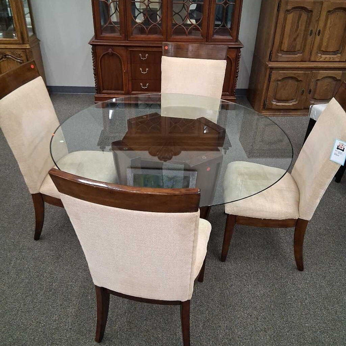 Round Glass Dining Table w/ 4 Chairs