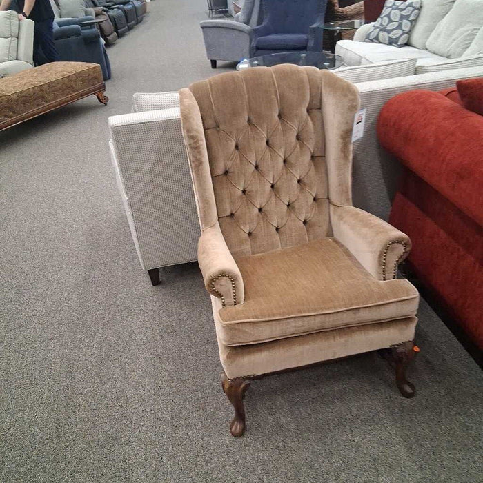 Tan Tufted Wingback Chair