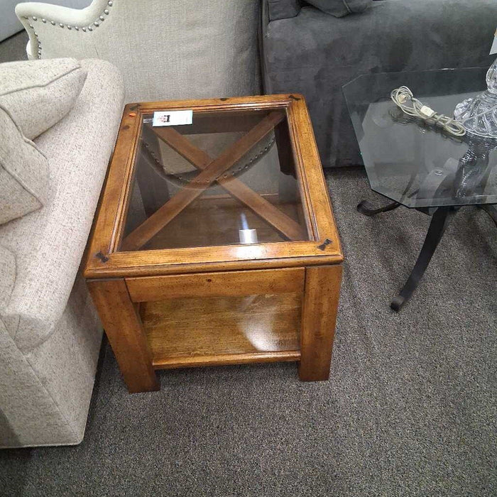 Wood & Glass Top End Table