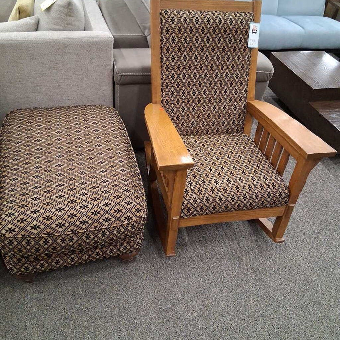 Missions Style Wood & Fabric Pattern Rocker with Ottoman